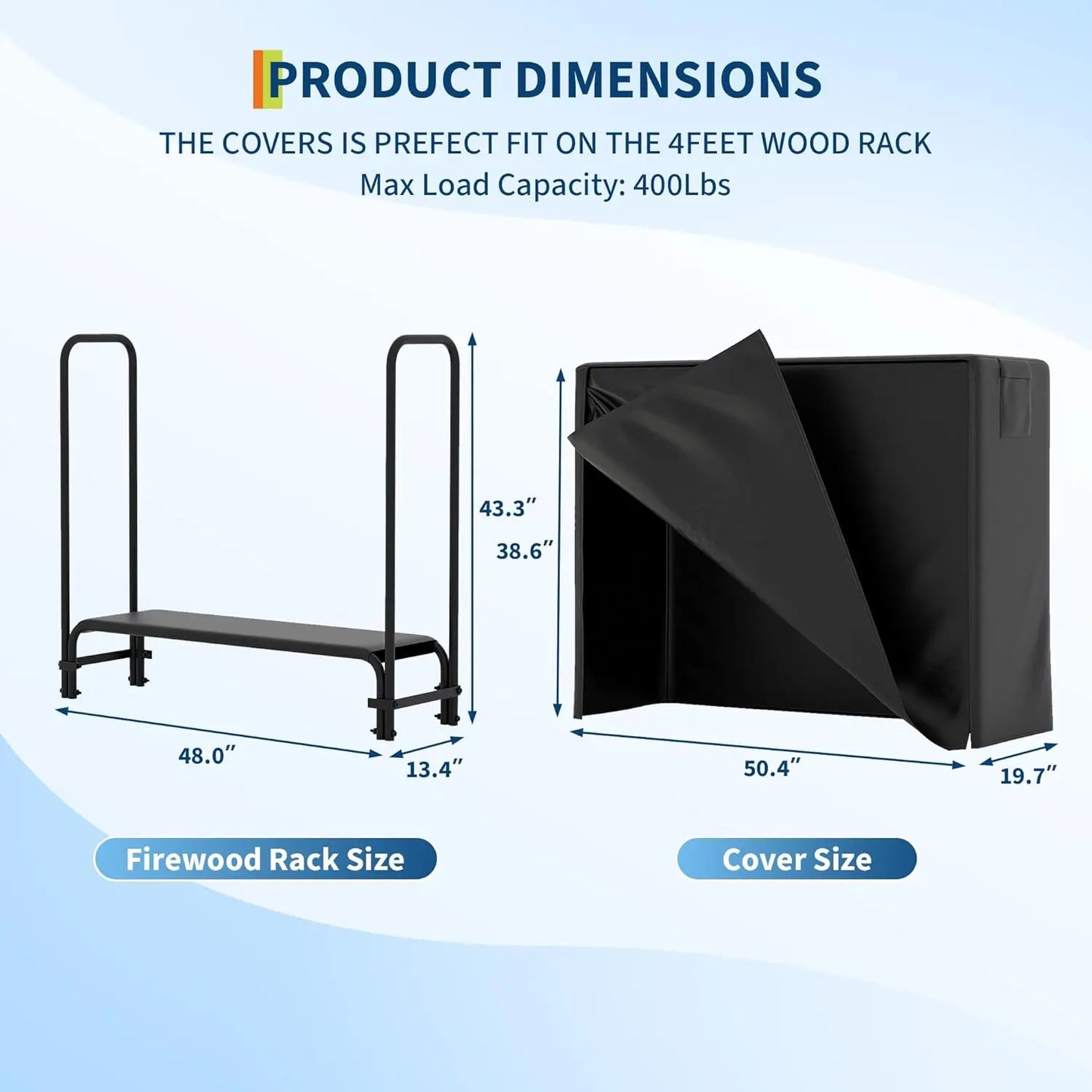 4ft Firewood Rack with Waterproof Cover, Outdoor Firewood Holder