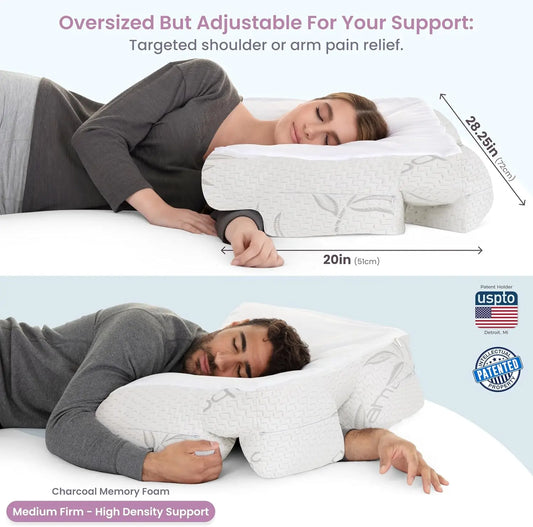 Side Sleeper Pillow with Arm Hole for Shoulder Pain Relief, Neck Support & Cooling Memory Foam