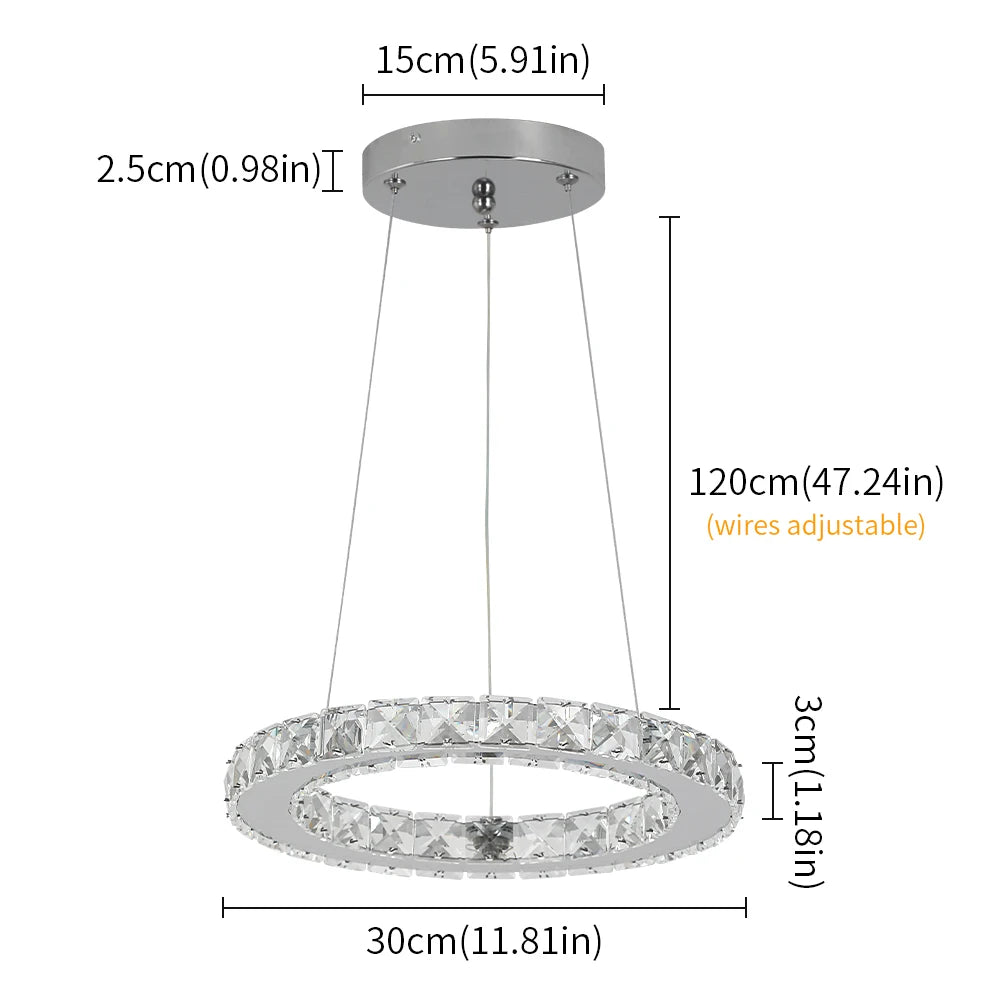 Dimmable LED Pendant Crystal Rings Chandelier