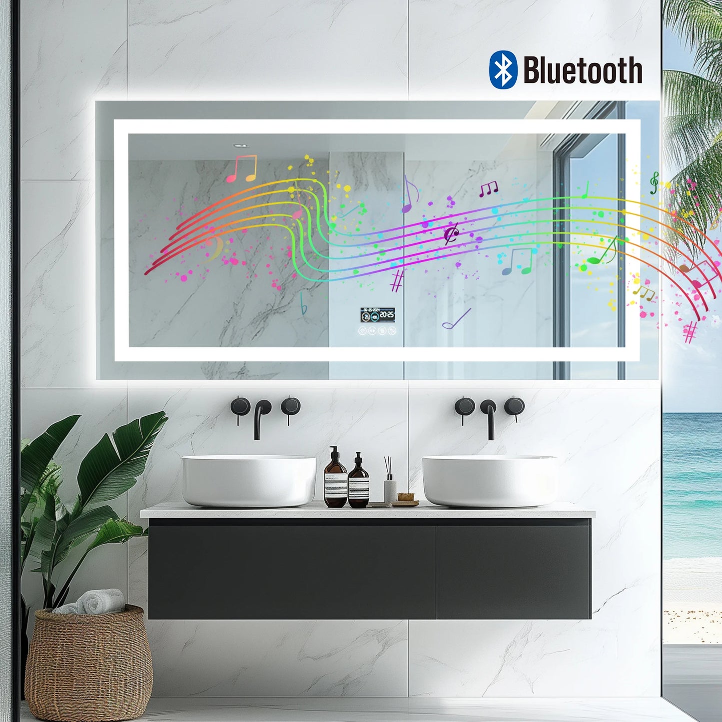 LED Lighted Dimmable Bathroom Mirror with Smart Bluetooth