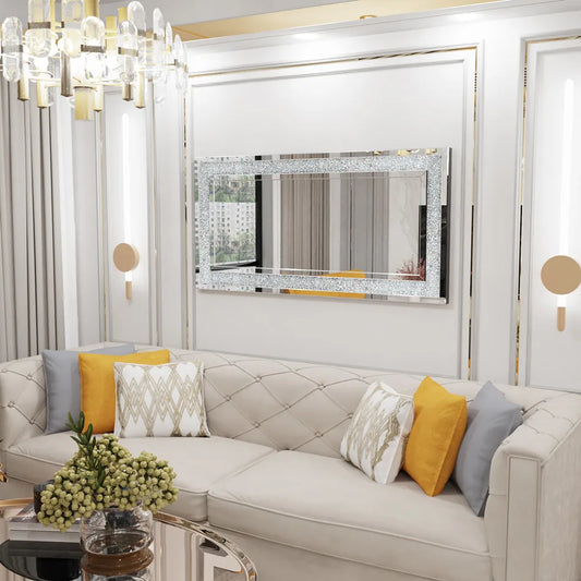 Wall-Mounted Large Rhinestone Diamond Frameless Vanity Mirror