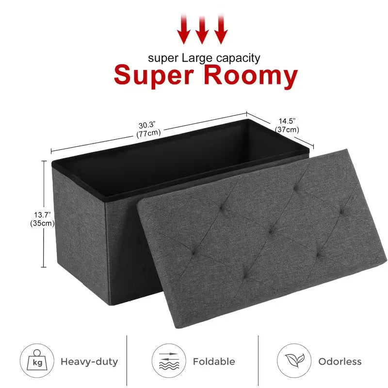 Heavy-Duty Folding Storage Ottoman Bench - Space-Saving Seat