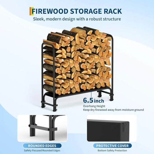 4ft Firewood Rack with Waterproof Cover, Outdoor Firewood Holder