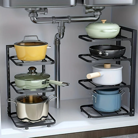 Adjustable Multi-Layer Pot and Pan Rack Organizer