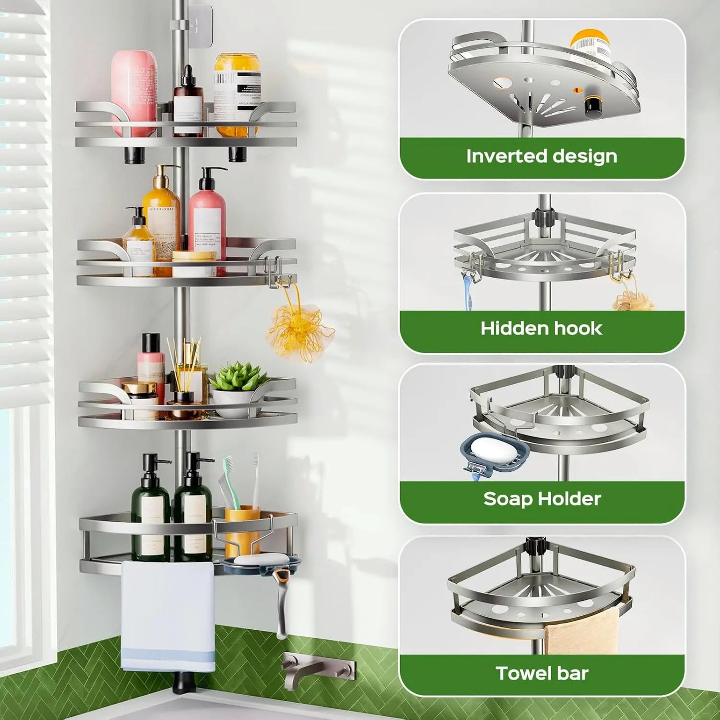 Adjustable 4-Tier Tension Pole Shower Caddy