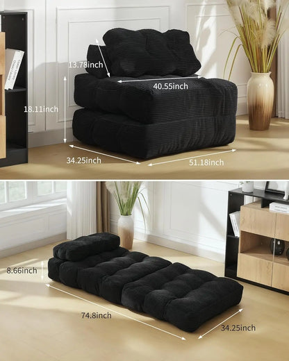 3-in-1 34" Folding Sofa Bed with Pillow Boneless Mattress with Back Support Comfy Portable Convertible Sleeper Chair Floor Sofa