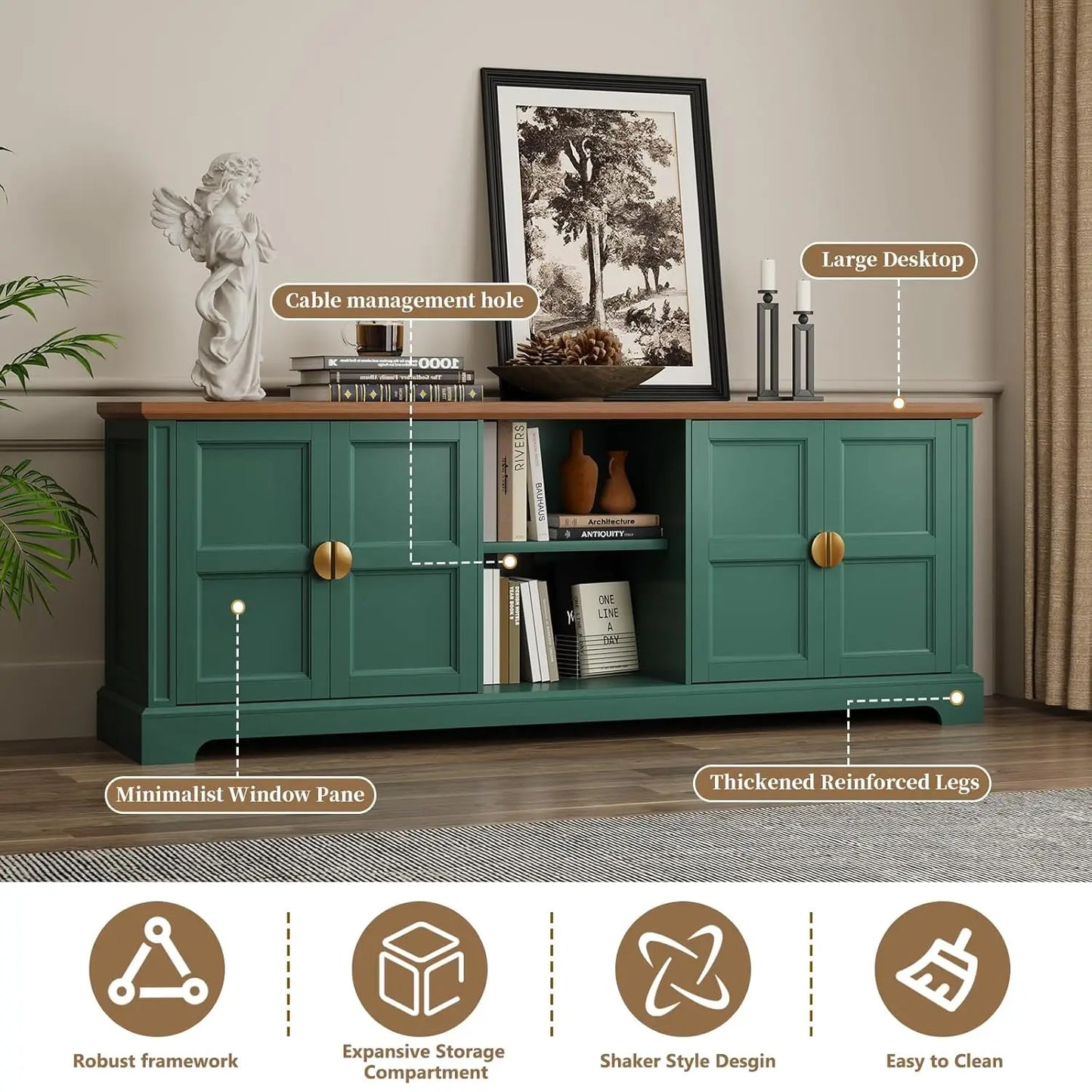 67” Modern Shaker Style TV Stand for TVs up to 75+ inches