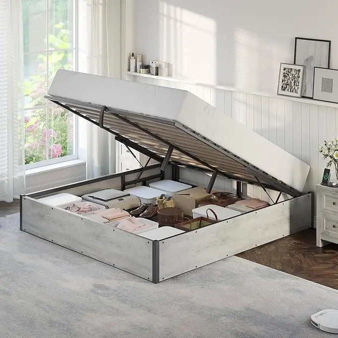 Lift Up Storage Bed, King/Queen/Full Bed Frame with Storage Underneath
