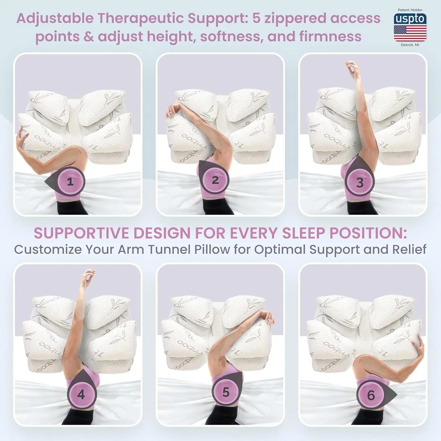 Side Sleeper Pillow with Arm Hole for Shoulder Pain Relief, Neck Support & Cooling Memory Foam