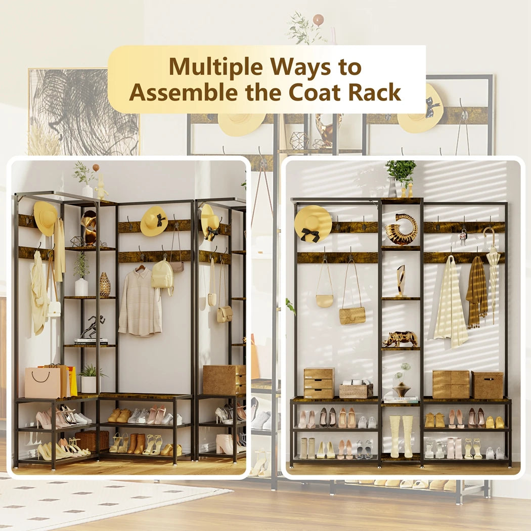 Heavy Duty Corner Coat Stand with Shoe Bench