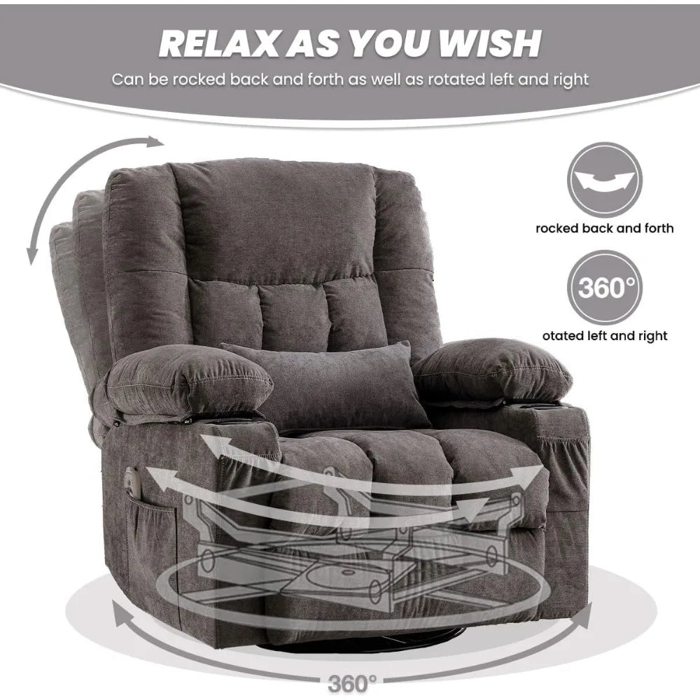 Oversized Massage Recliner Chair with Heating, USB Port & Cup Holder