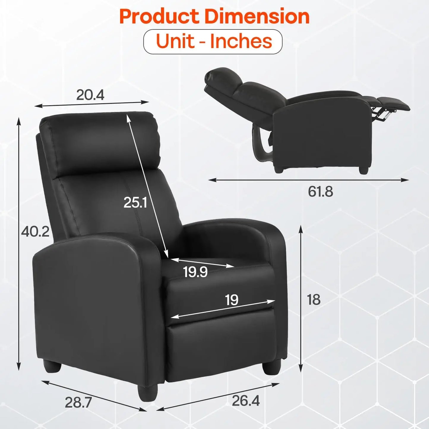 Massage Recliner Chair with Lumbar Support and Adjustable Backrest