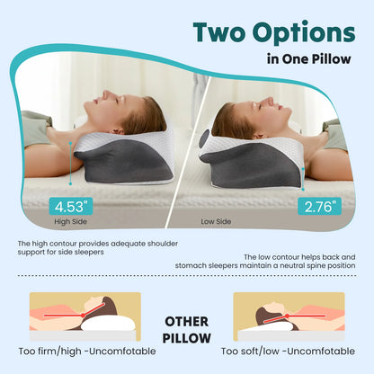 Ergonomic 23.6" x 13.8" Wide Cervical Neck Pillow Memory Foam Pillow with Cooling Pillowcase Cervical Contour Pillows