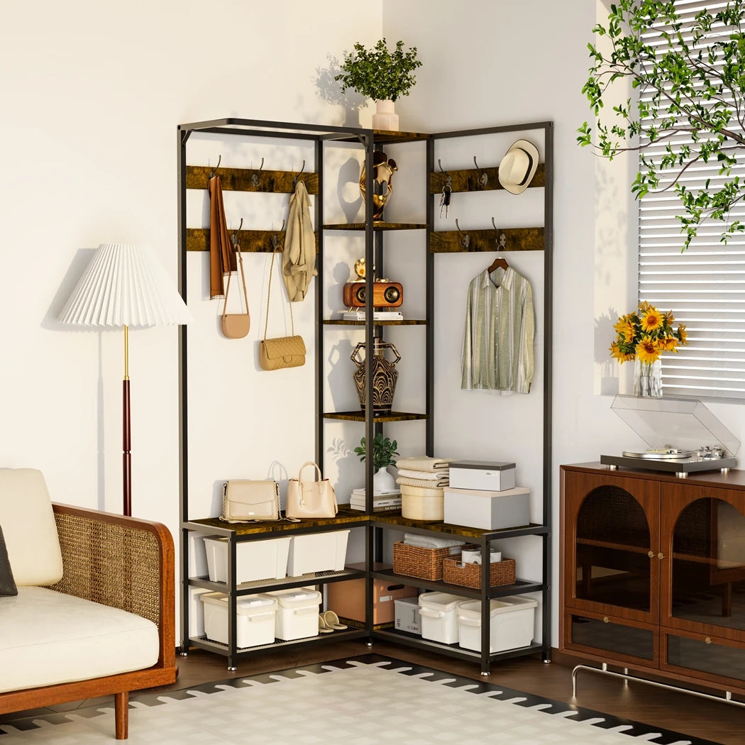 Heavy Duty Corner Coat Stand with Shoe Bench