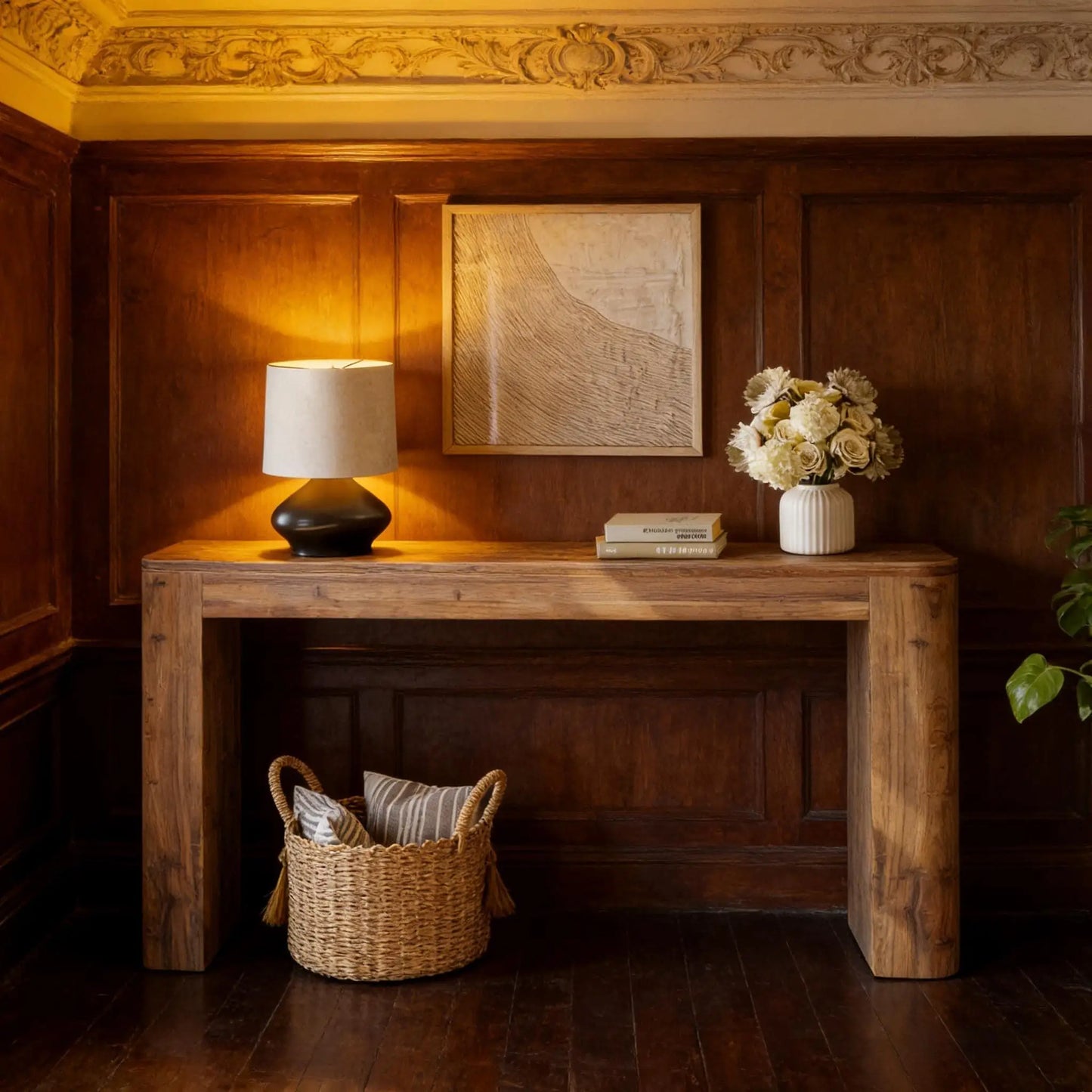 63 Inch Solid Wood Entryway/Sofa Table with Storage Shelf