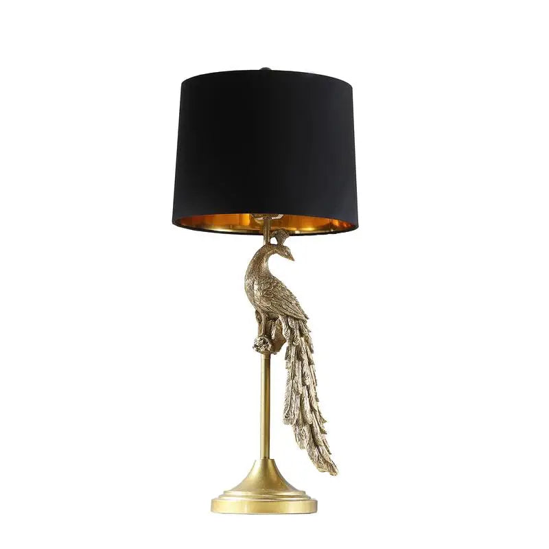 29" Modern Elegant Golden Peacock Table Lamp on Pedestal