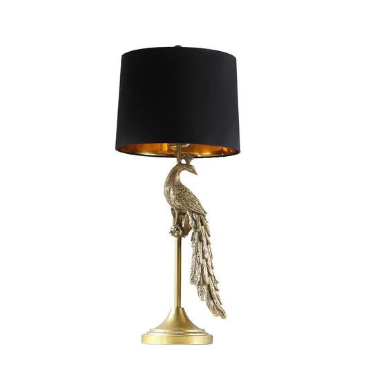 29" Modern Elegant Golden Peacock Table Lamp on Pedestal