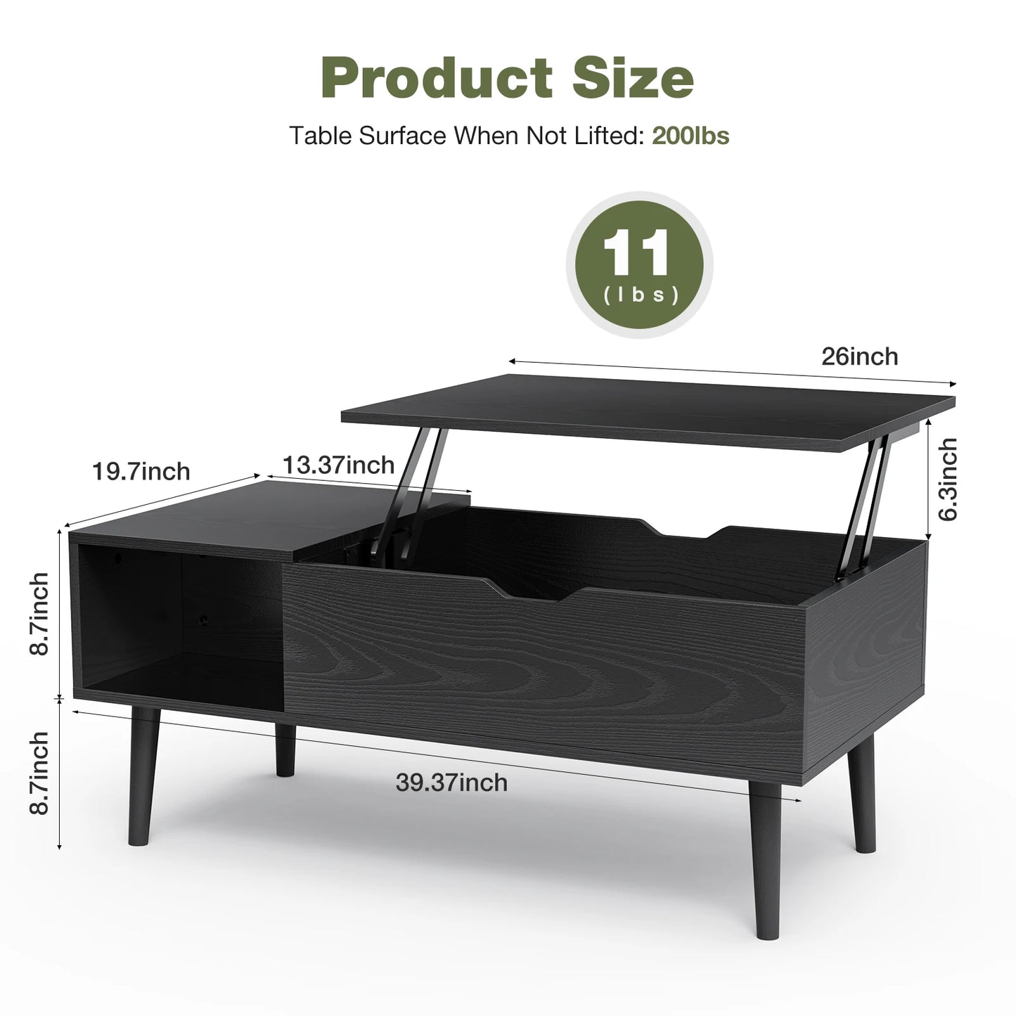Lift Top 39.37"x19.7" Coffee Table For Living Room with Storage