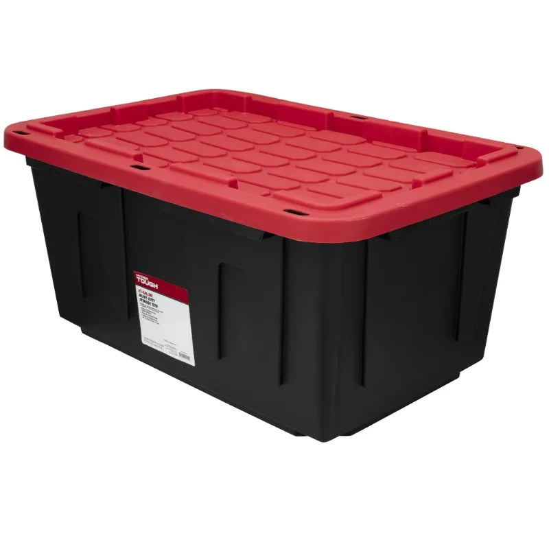 (6 pack/ 4pack) Hyper Tough 27 Gallon Large Storage Bin, 27 Gallon Plastic Storage Container with Snap-On Lid, Black and Red
