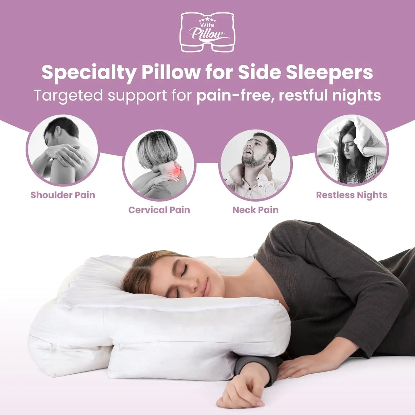 Side Sleeper Pillow with Arm Hole for Shoulder Pain Relief, Neck Support & Cooling Memory Foam