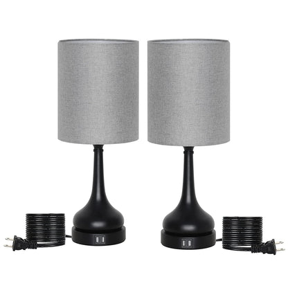 Set of 2 Table Lamps with Touch Control and USB Charging Ports