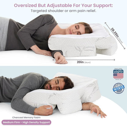 Side Sleeper Pillow with Arm Hole for Shoulder Pain Relief, Neck Support & Cooling Memory Foam