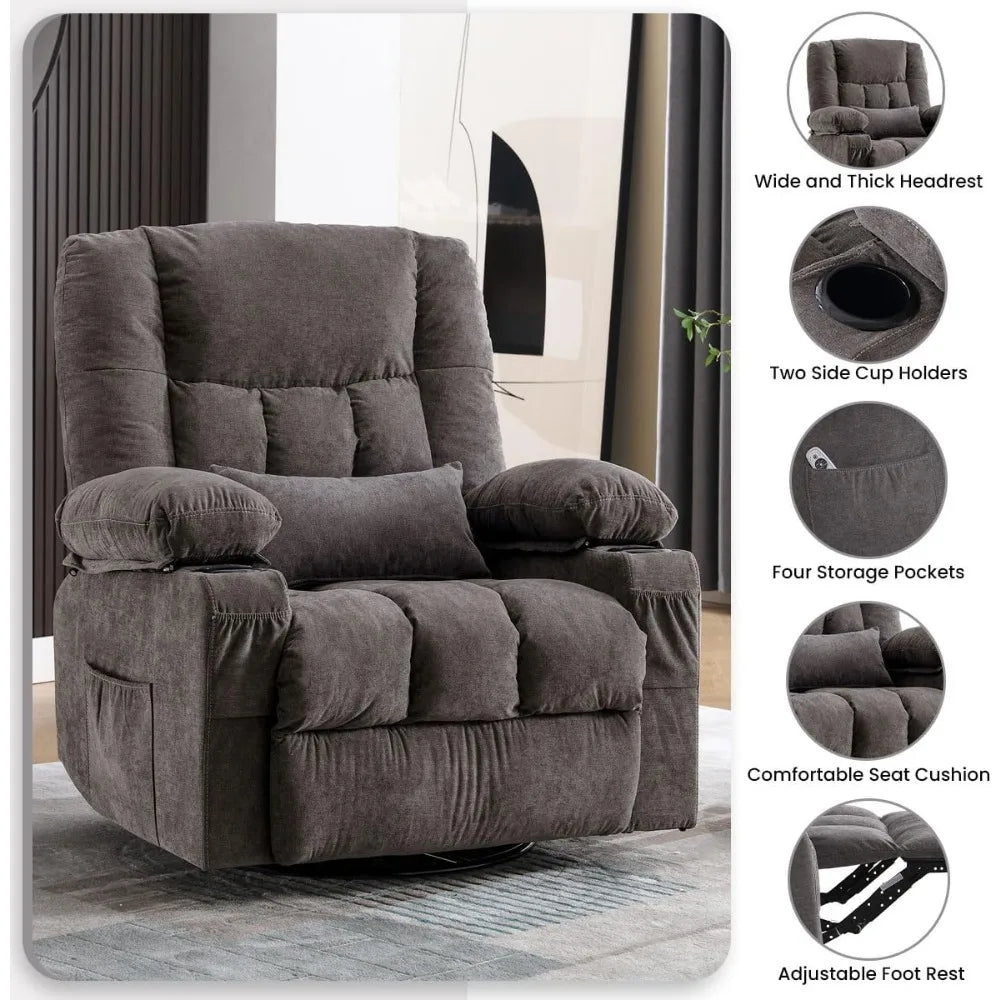 Oversized Massage Recliner Chair with Heating, USB Port & Cup Holder