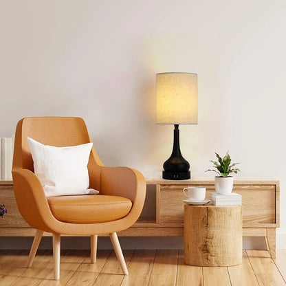 Set of 2 Table Lamps with Touch Control and USB Charging Ports