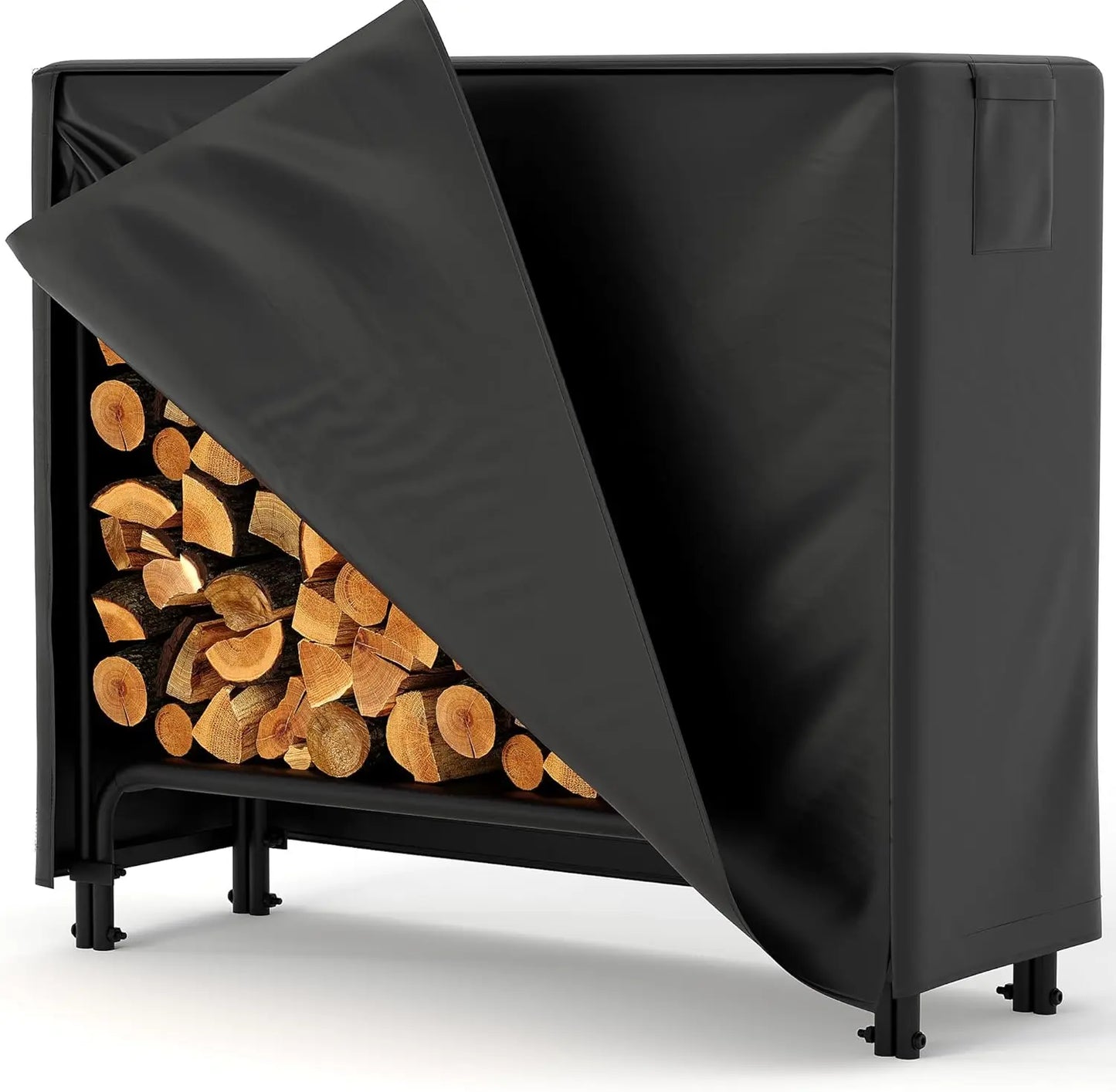 4ft Firewood Rack with Waterproof Cover, Outdoor Firewood Holder