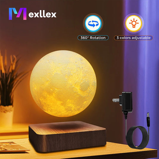 Magnetic Floating Rotating Moon Lamp with Wooden Base