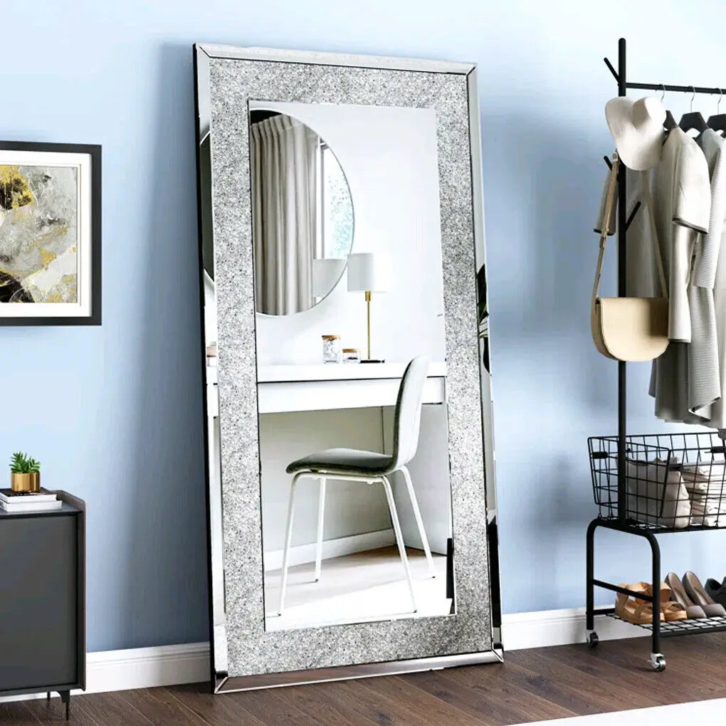 Wall-Mounted Large Rhinestone Diamond Frameless Vanity Mirror