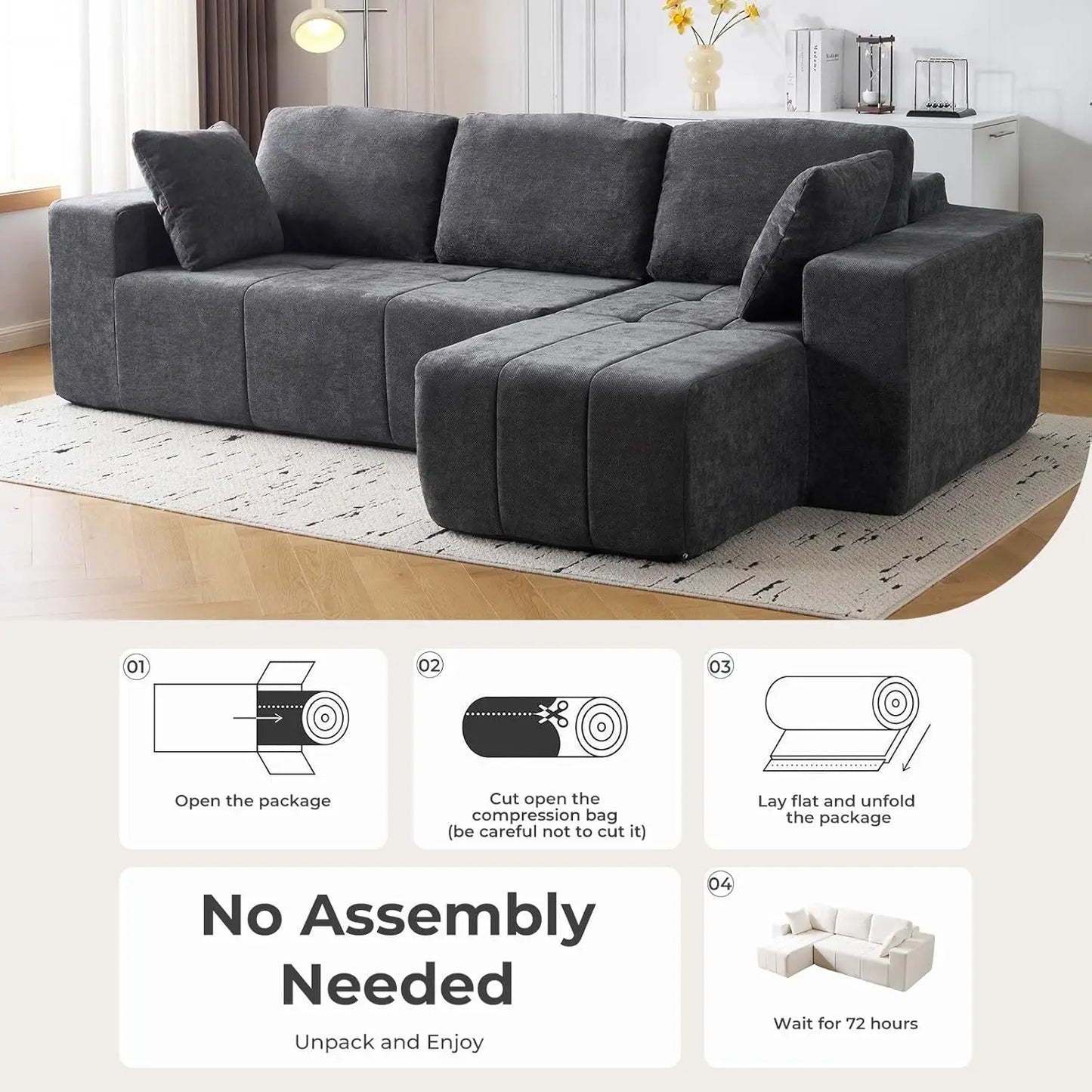 105" Chenille Boneless L-Shape Sofa with Chaise