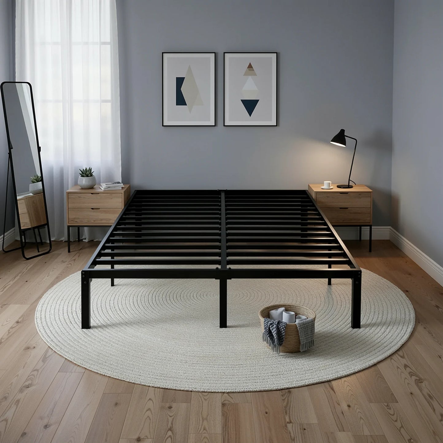 Twin/Full/Queen/King Heavy-Duty Metal Bed Frame with 14 Inch Under-Bed Storage