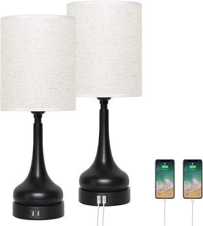 Set of 2 Table Lamps with Touch Control and USB Charging Ports