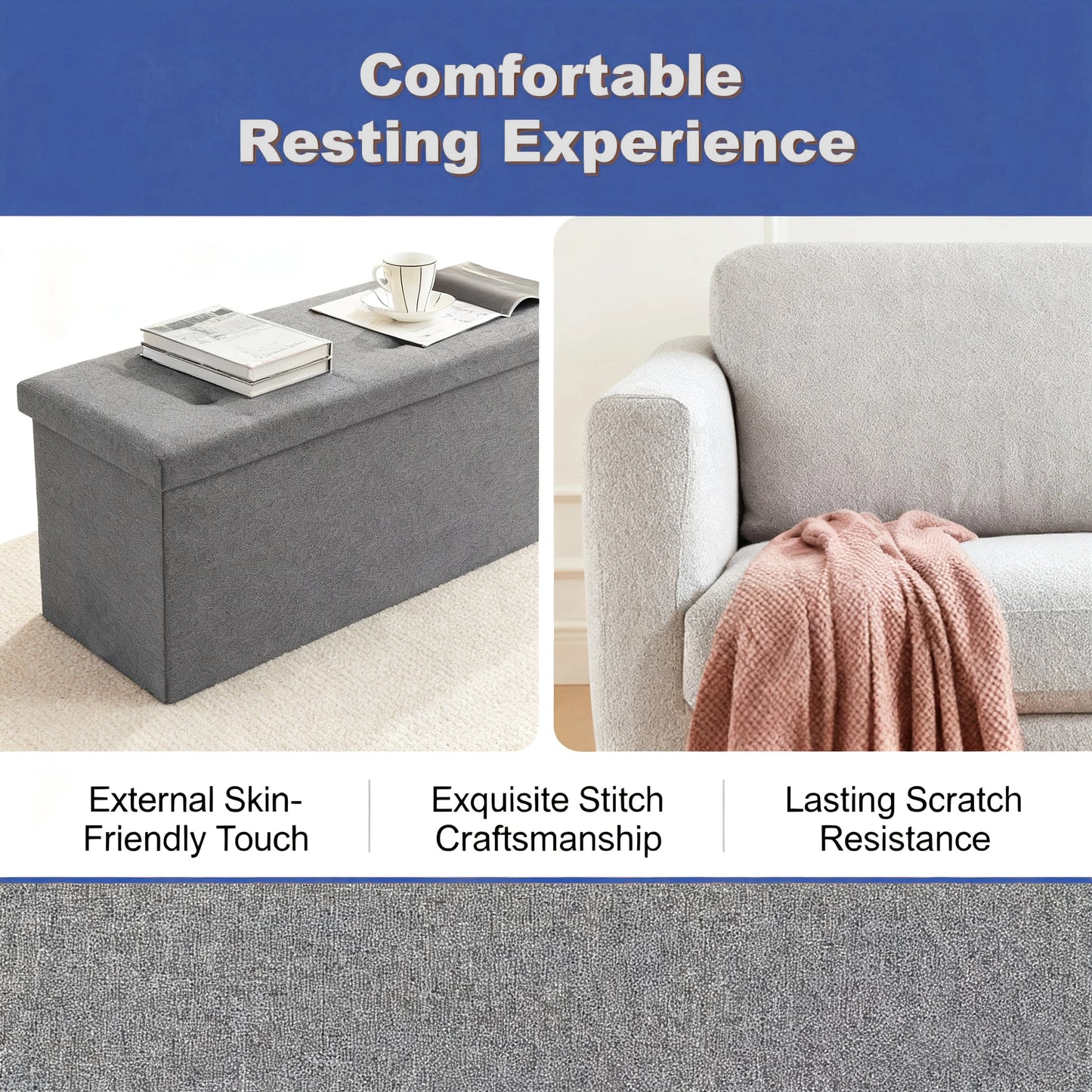 Heavy-Duty Folding Storage Ottoman Bench - Space-Saving Seat