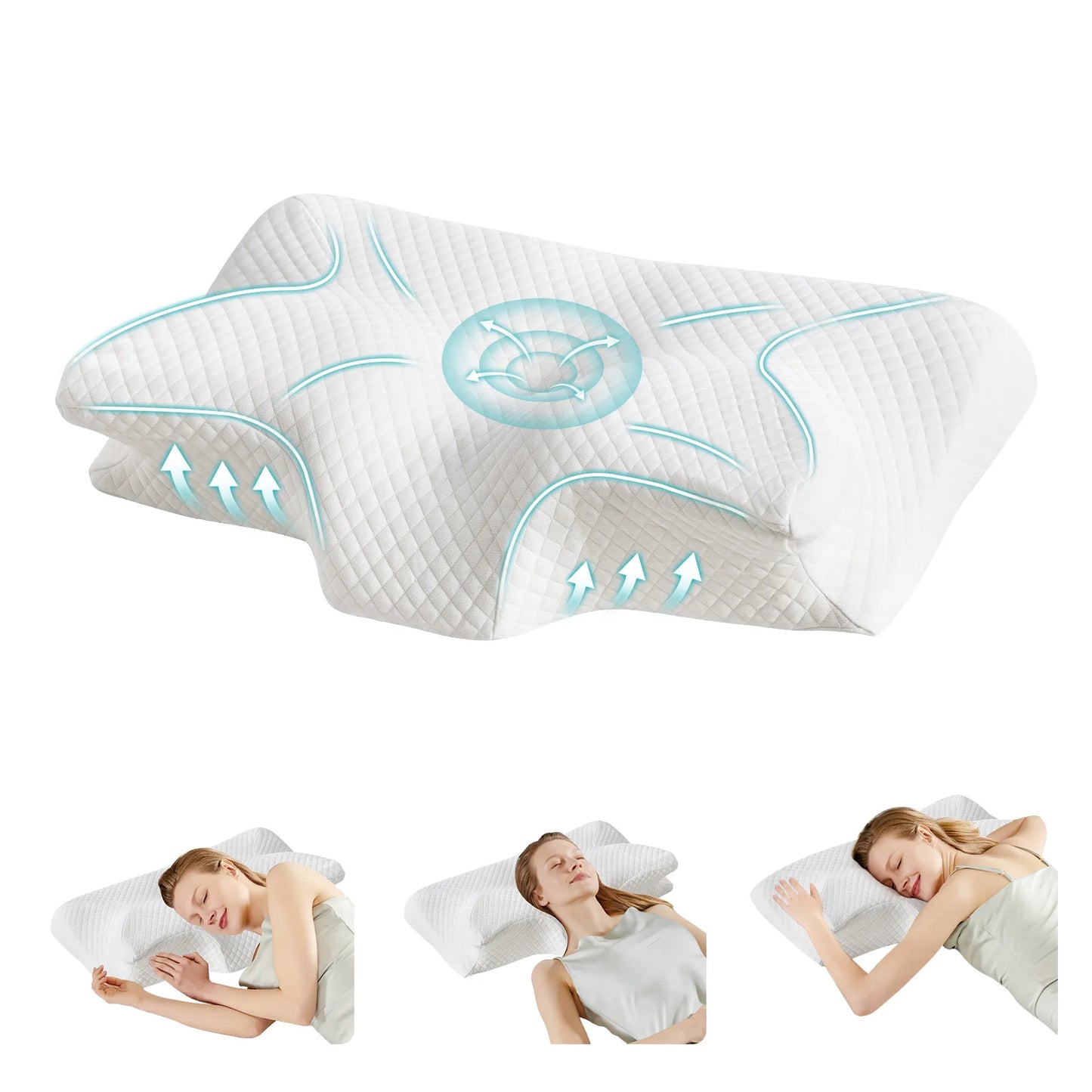 Ergonomic 23.6" x 13.8" Wide Cervical Neck Pillow Memory Foam Pillow with Cooling Pillowcase Cervical Contour Pillows
