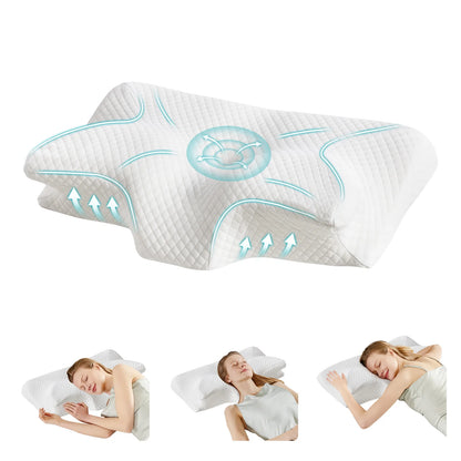 Ergonomic 23.6" x 13.8" Wide Cervical Neck Pillow Memory Foam Pillow with Cooling Pillowcase Cervical Contour Pillows