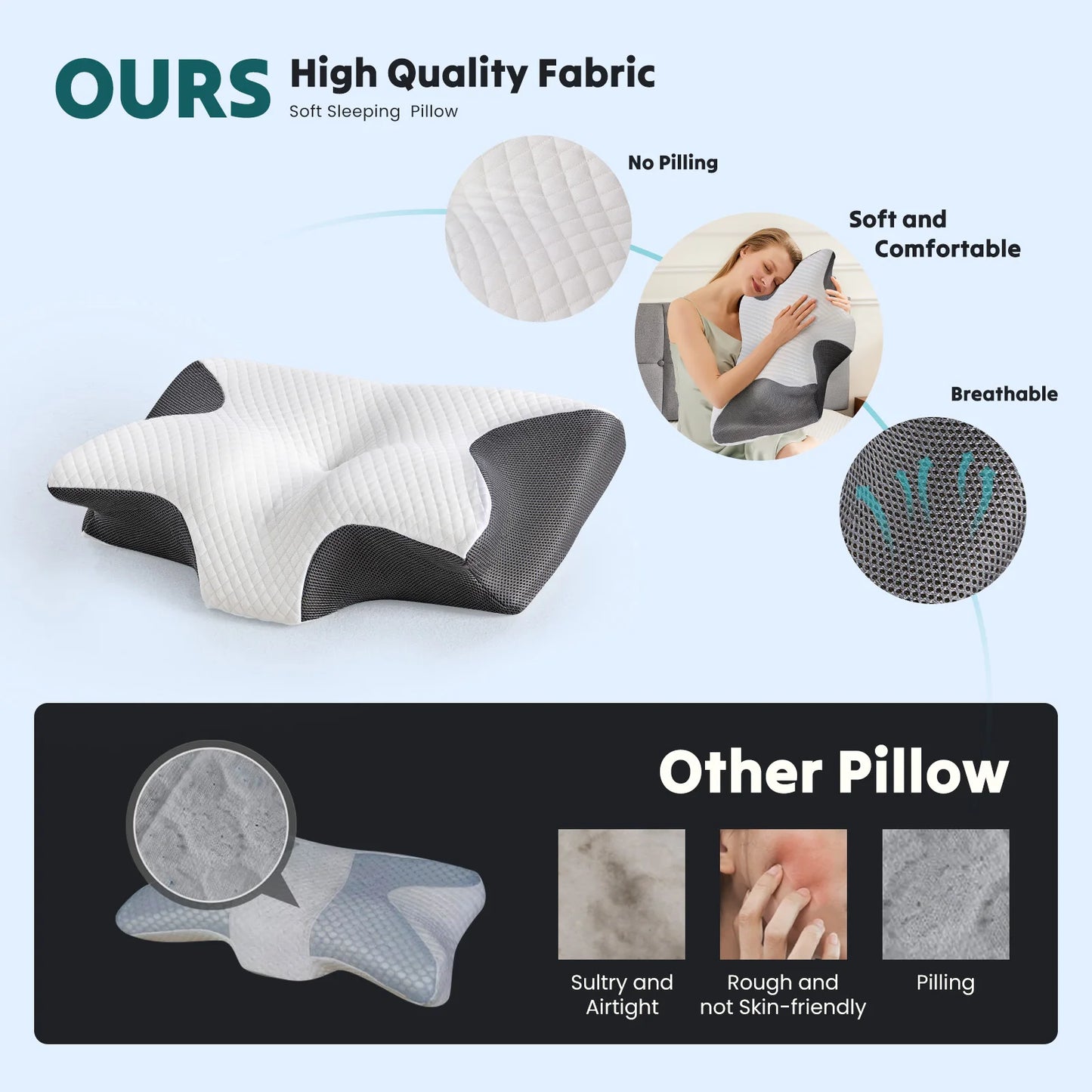 Ergonomic 23.6" x 13.8" Wide Cervical Neck Pillow Memory Foam Pillow with Cooling Pillowcase Cervical Contour Pillows
