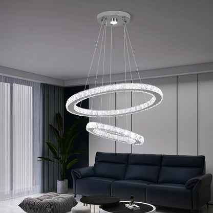 Dimmable LED Pendant Crystal Rings Chandelier