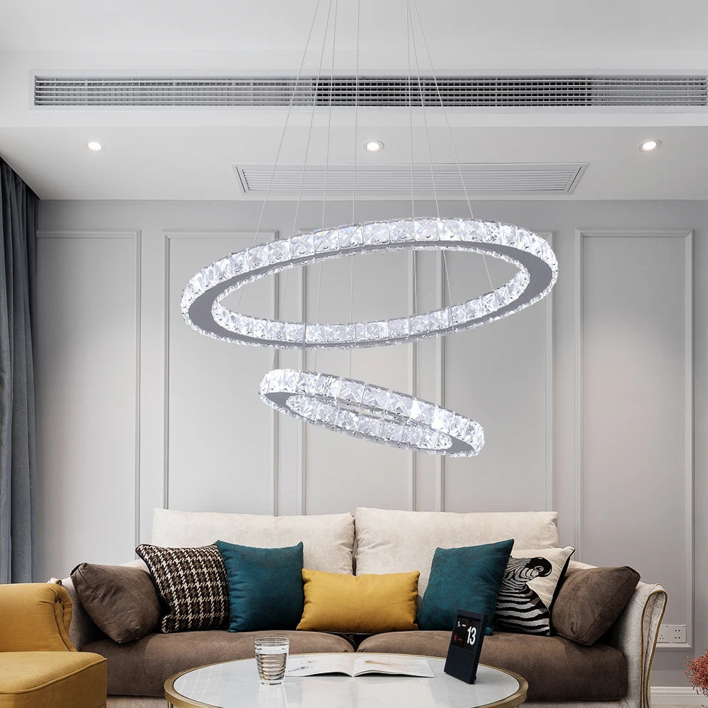 Dimmable LED Pendant Crystal Rings Chandelier