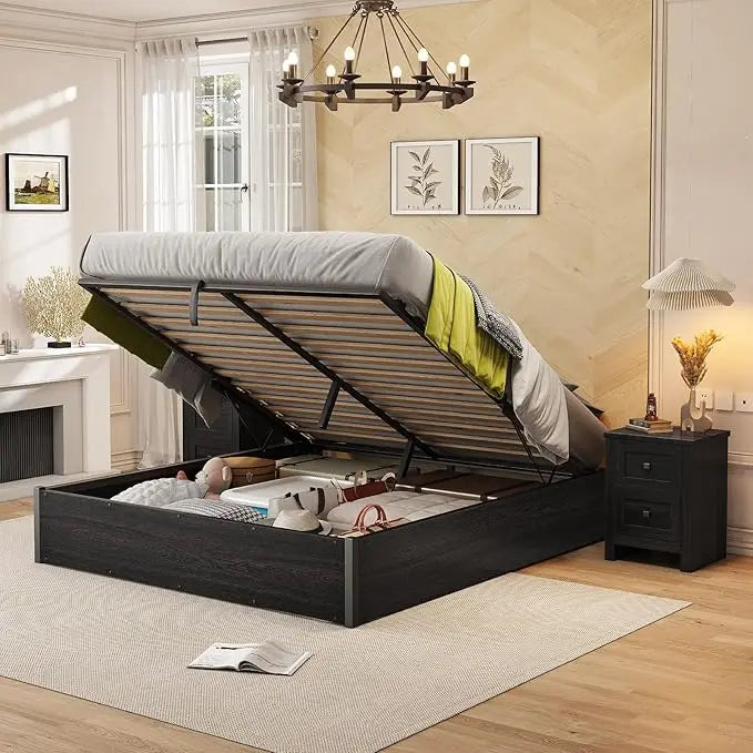 Lift Up Storage Bed, King/Queen/Full Bed Frame with Storage Underneath