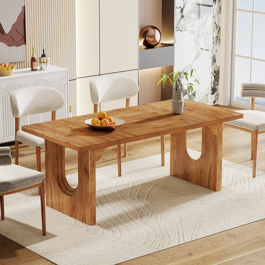 Modern 71" Dining Table for 6 to 8 People with Wood Pedestal Base