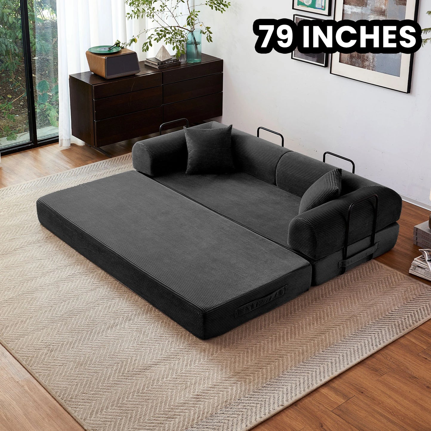 79'' Boneless Couch Foldable Convertible Futon Sleeper Sofa