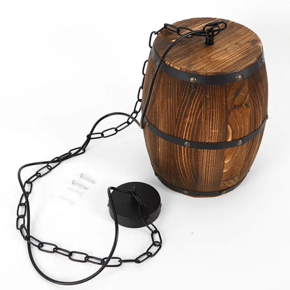 Hanging Vintage Wooden Wine Barrel Ceiling Light