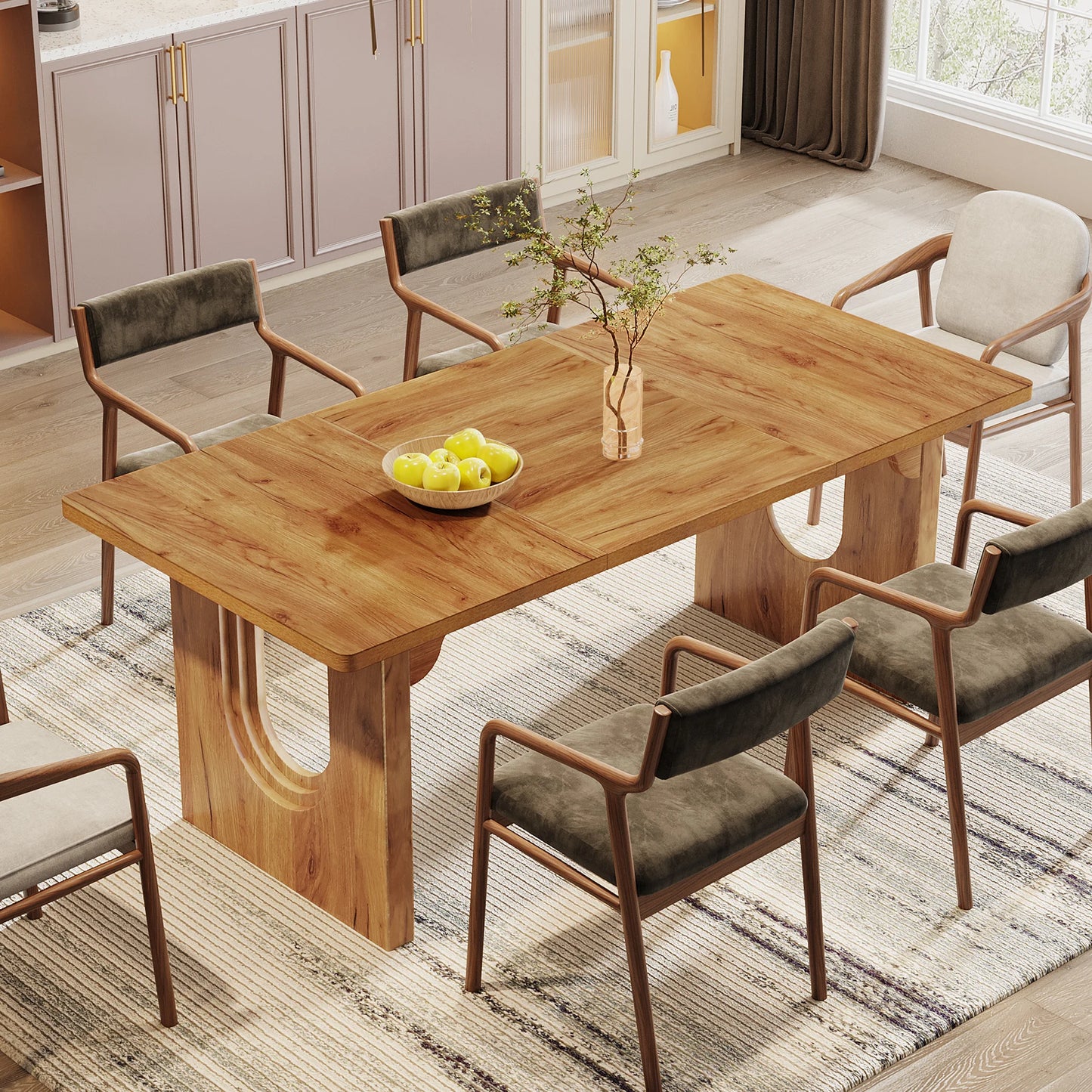 Modern 71" Dining Table for 6 to 8 People with Wood Pedestal Base
