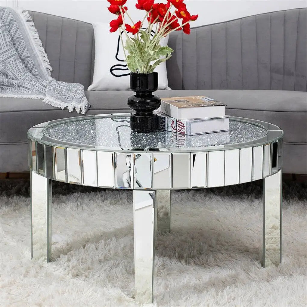 24" Crushed Crystal Round Mirrored Coffee/Accent Table
