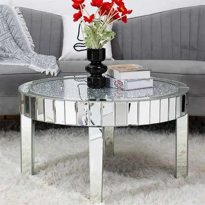 24" Crushed Crystal Round Mirrored Coffee/Accent Table