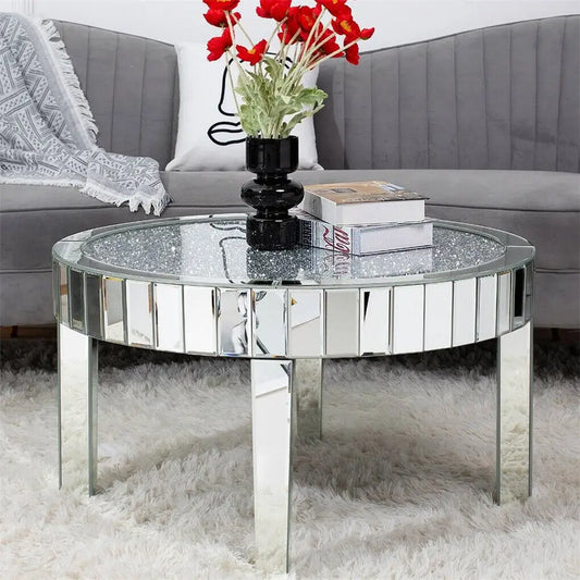 24" Crushed Crystal Round Mirrored Coffee/Accent Table