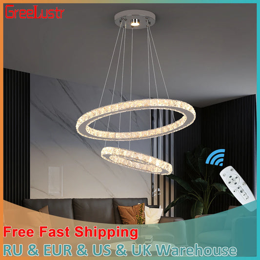 Dimmable LED Pendant Crystal Rings Chandelier