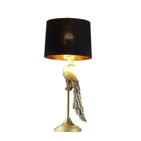 29" Modern Elegant Golden Peacock Table Lamp on Pedestal